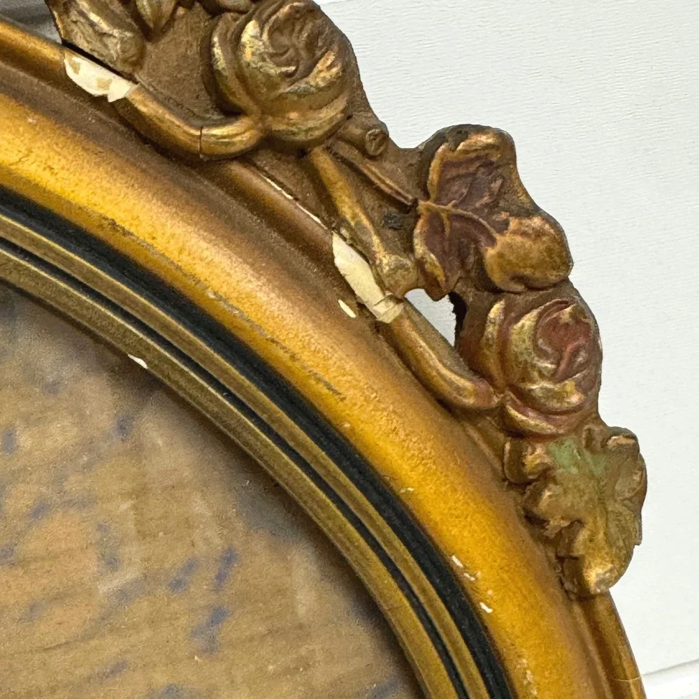 Antique 1920s Cathedral Arched Convex Bubble glass Ornate Picture Frame